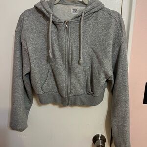 Gray Cropped Zip-Up Hoodie